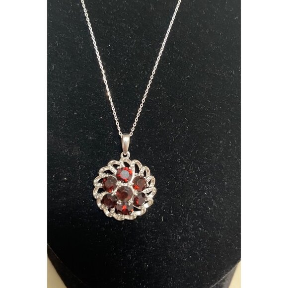 Karis Italy Red Crystal Floral Pendant Platinum Bond On Sterling Silver 18” Chai - Picture 8 of 8